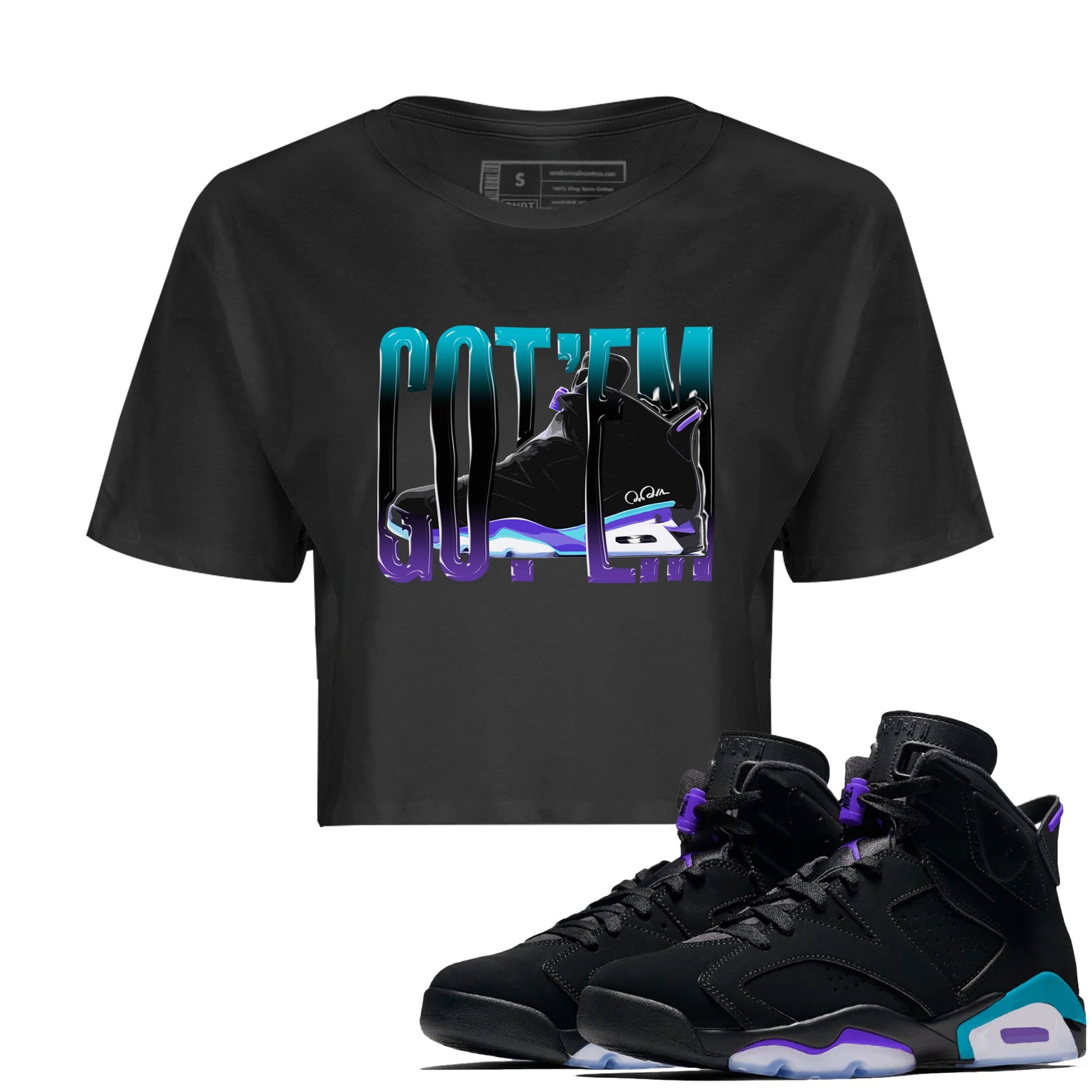 Air Jordan 6 Aqua Sneaker Match Tees Wiggling Gotem Sneaker Tees AJ6 Aqua Sneaker Release Tees Women's Shirts Black 1