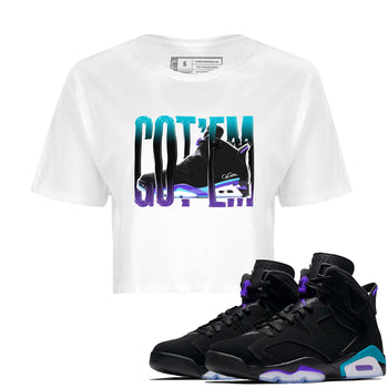 Air Jordan 6 Aqua Sneaker Match Tees Wiggling Gotem Sneaker Tees AJ6 Aqua Sneaker Release Tees Women's Shirts White 1