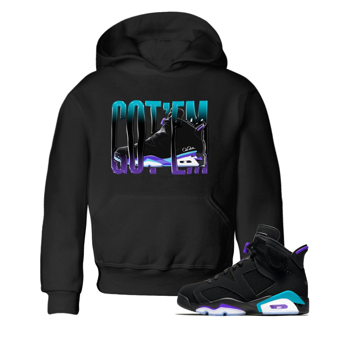 Air Jordan 6 Aqua Sneaker Match Tees Wiggling Gotem Sneaker Tees AJ6 Aqua Sneaker Release Tees Kids Shirts Black 1
