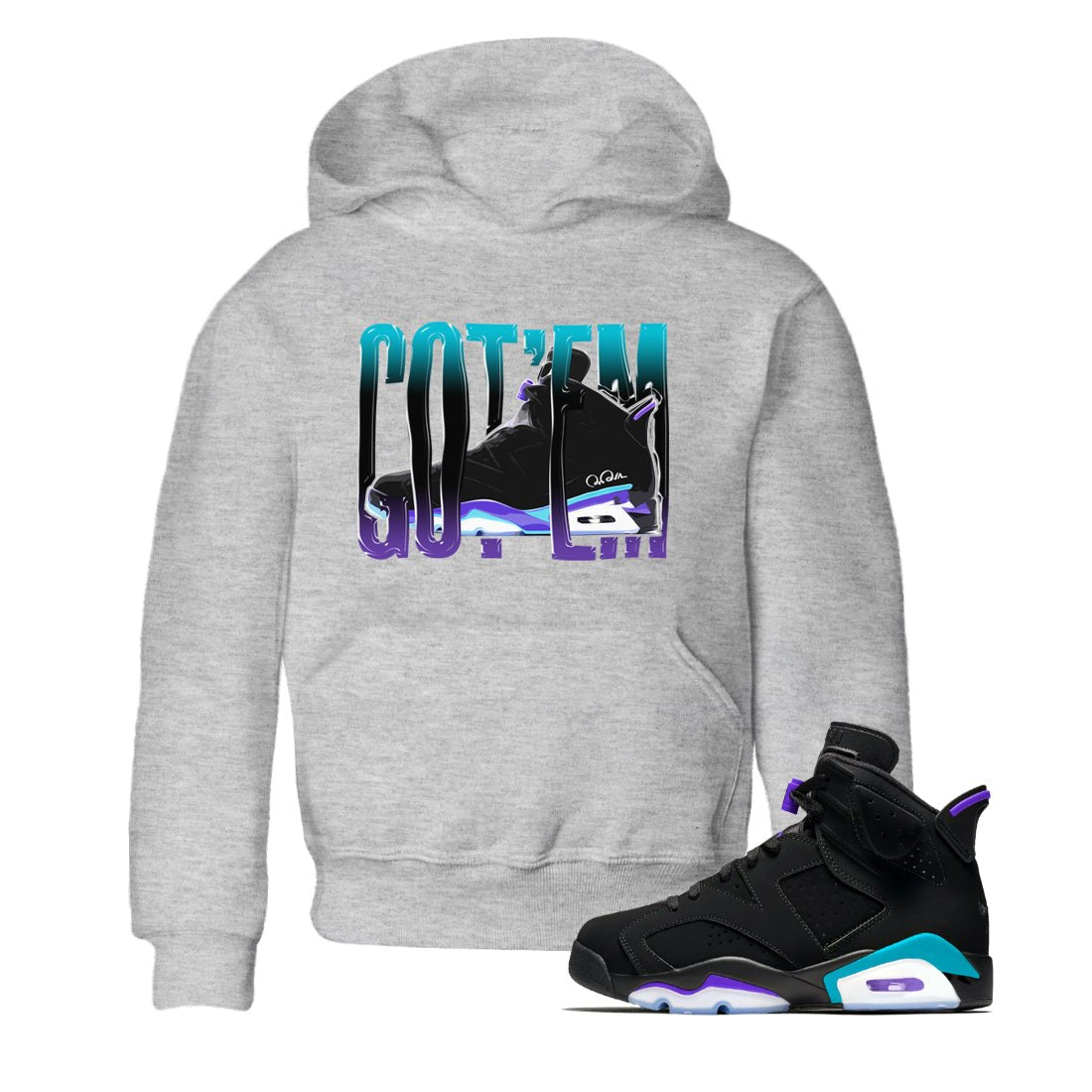 Air Jordan 6 Aqua Sneaker Match Tees Wiggling Gotem Sneaker Tees AJ6 Aqua Sneaker Release Tees Kids Shirts Heather Grey 1
