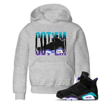 Air Jordan 6 Aqua Sneaker Match Tees Wiggling Gotem Sneaker Tees AJ6 Aqua Sneaker Release Tees Kids Shirts Heather Grey 1
