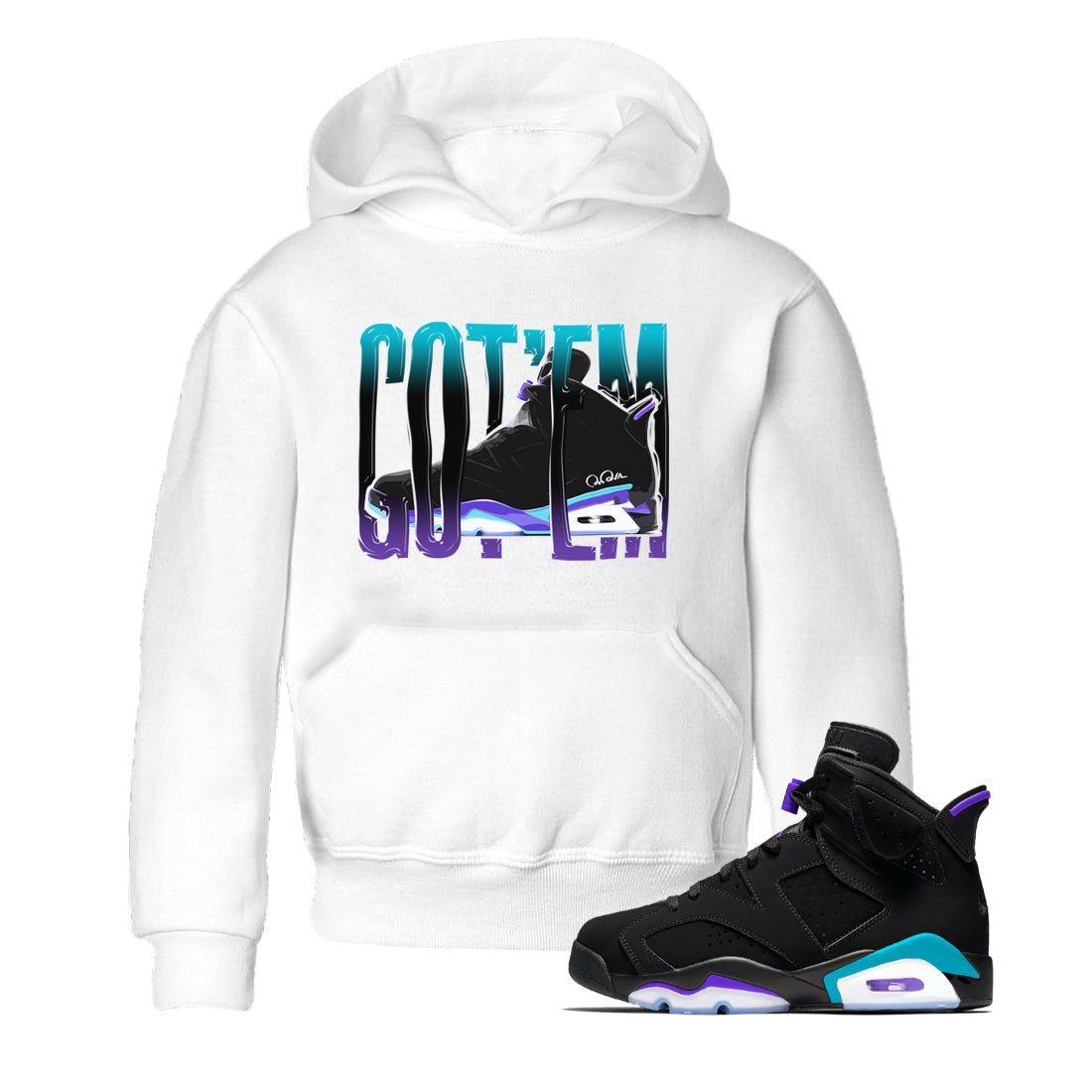 Air Jordan 6 Aqua Sneaker Match Tees Wiggling Gotem Sneaker Tees AJ6 Aqua Sneaker Release Tees Kids Shirts White 1