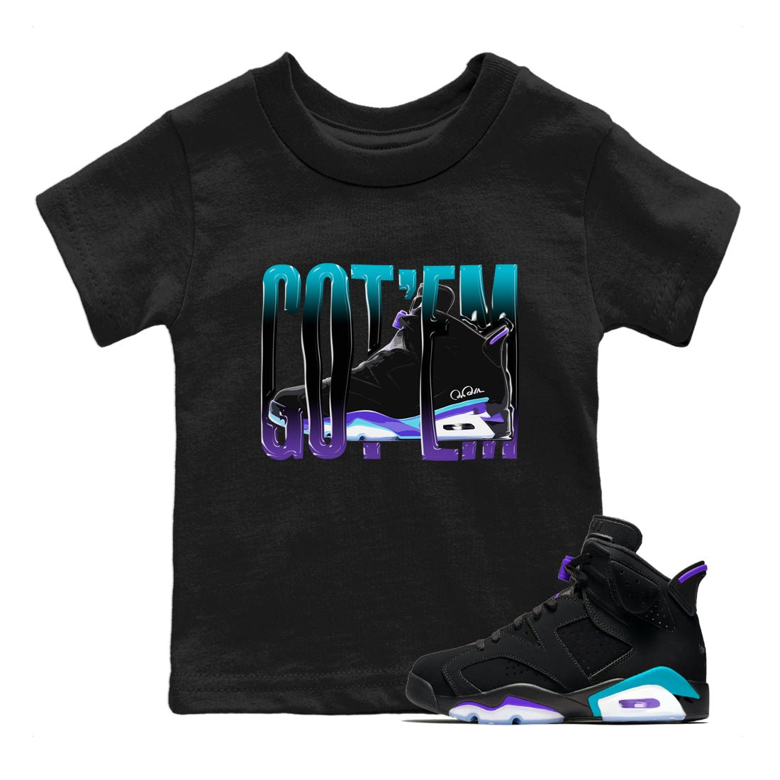 Air Jordan 6 Aqua Sneaker Match Tees Wiggling Gotem Sneaker Tees AJ6 Aqua Sneaker Release Tees Kids Shirts Black 1