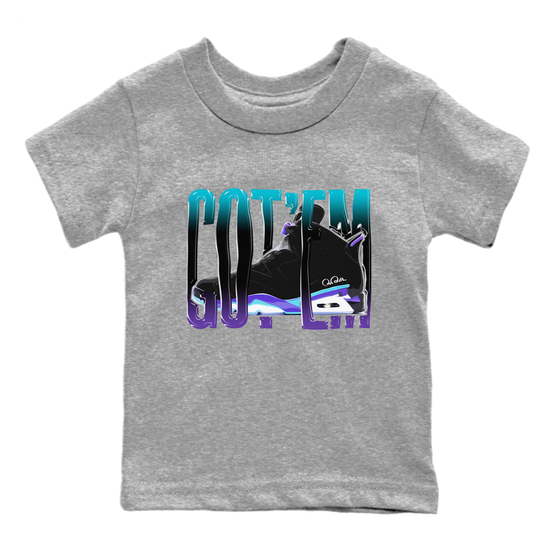 Air Jordan 6 Aqua Sneaker Match Tees Wiggling Gotem Sneaker Tees AJ6 Aqua Sneaker Release Tees Kids Shirts Heather Grey 2