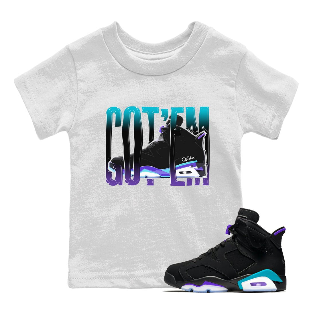 Air Jordan 6 Aqua Sneaker Match Tees Wiggling Gotem Sneaker Tees AJ6 Aqua Sneaker Release Tees Kids Shirts White 1