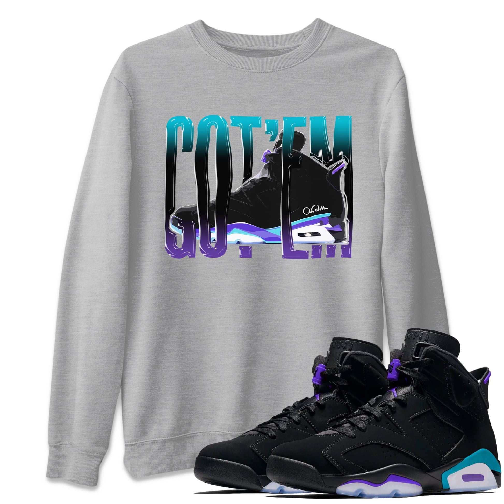 Air Jordan 6 Aqua Sneaker Match Tees Wiggling Gotem Sneaker Tees AJ6 Aqua Sneaker Release Tees Unisex Shirts Heather Grey 1