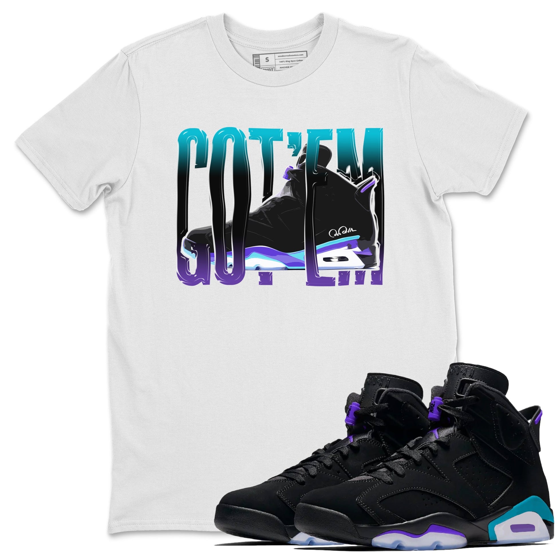 Air Jordan 6 Aqua Sneaker Match Tees Wiggling Gotem Sneaker Tees AJ6 Aqua Sneaker Release Tees Unisex Shirts White 1