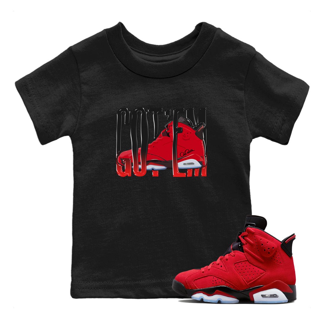 Air Jordan 6 Toro Bravo Sneaker Match Tees Wiggling Gotem Sneaker Tees 3D Graphic Design Shirts AJ6 Toro Bravo Sneaker Release Tees Kids Shirts Black 1