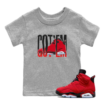 Air Jordan 6 Toro Bravo Wiggling Gotem Baby and Kids Sneaker Tees 3D Graphic Design Shirts AJ6 Toro Bravo Kids Sneaker Tees Size Chart
