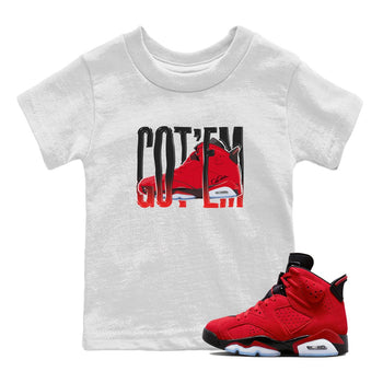 Air Jordan 6 Toro Bravo Sneaker Match Tees Wiggling Gotem Sneaker Tees 3D Graphic Design Shirts AJ6 Toro Bravo Sneaker Release Tees Kids Shirts White 1