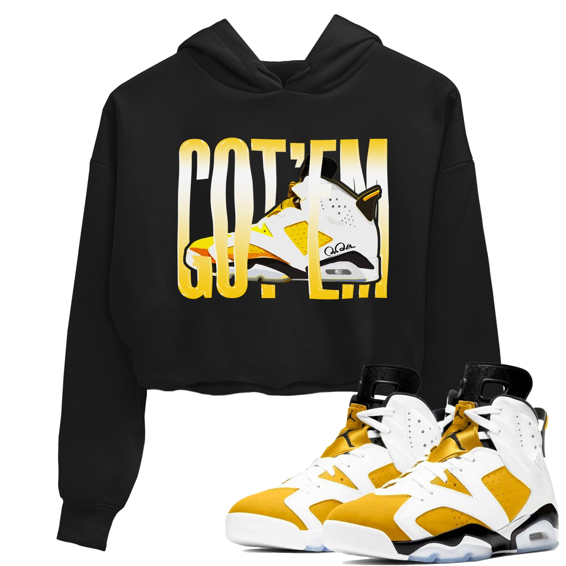 Air Jordan 6 Yellow Ochre shirt to match jordans Wiggling Gotem sneaker tees AJ6 Yellow Ochre SNRT Sneaker Release Tees Black 1 Crop T-Shirt