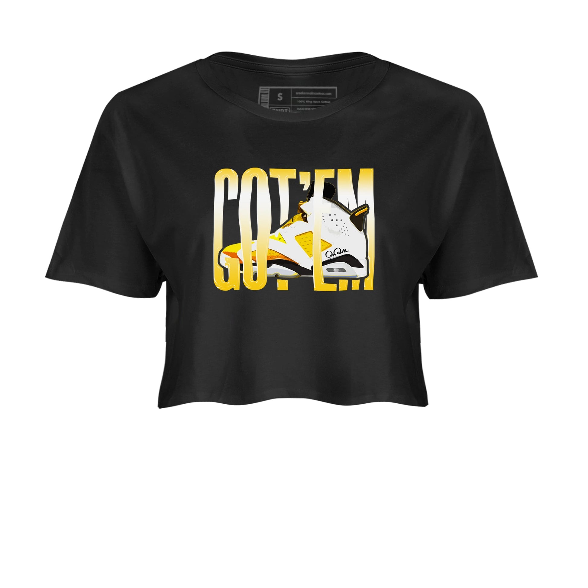 Air Jordan 6 Yellow Ochre shirt to match jordans Wiggling Gotem sneaker tees AJ6 Yellow Ochre SNRT Sneaker Release Tees Black 2 Crop T-Shirt