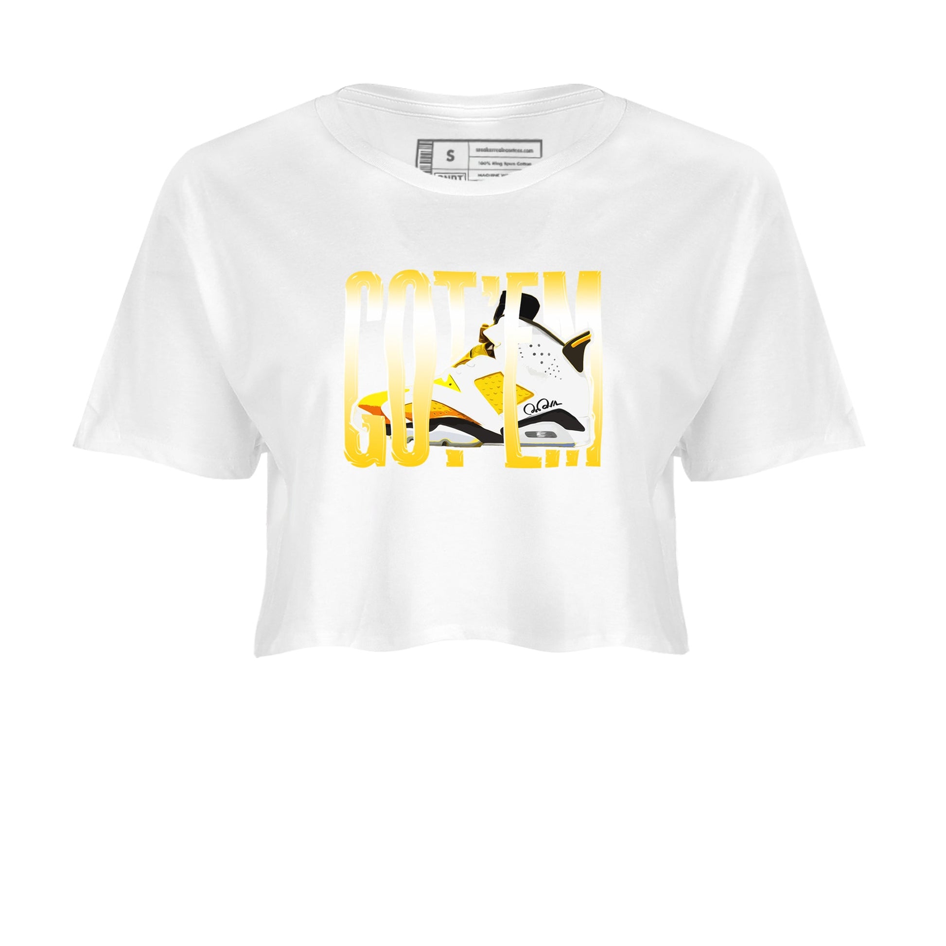 Air Jordan 6 Yellow Ochre shirt to match jordans Wiggling Gotem sneaker tees AJ6 Yellow Ochre SNRT Sneaker Release Tees White 2 Crop T-Shirt