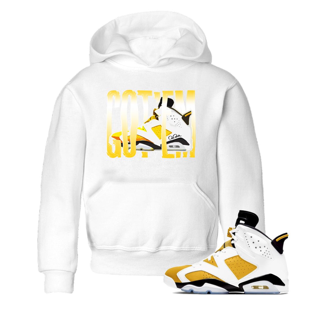 Air Jordan 6 Yellow Ochre shirt to match jordans Wiggling Gotem sneaker tees AJ6 Yellow Ochre SNRT Sneaker Release Tees Baby Toddler White 1 T-Shirt