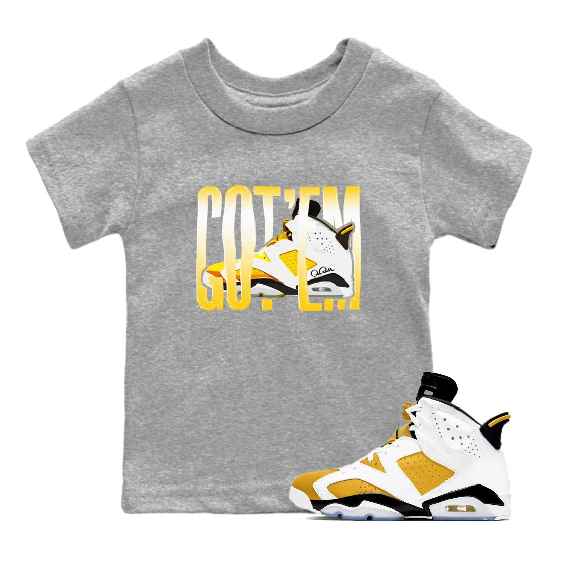 Air Jordan 6 Yellow Ochre shirt to match jordans Wiggling Gotem sneaker tees AJ6 Yellow Ochre SNRT Sneaker Release Tees Baby Toddler Heather Grey 1 T-Shirt