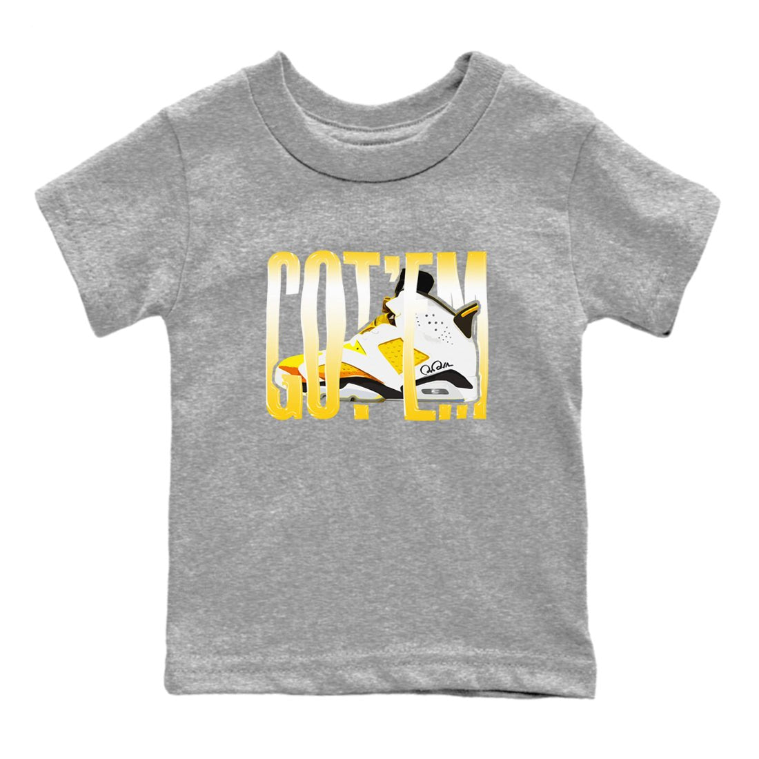 Air Jordan 6 Yellow Ochre shirt to match jordans Wiggling Gotem sneaker tees AJ6 Yellow Ochre SNRT Sneaker Release Tees Baby Toddler Heather Grey 2 T-Shirt