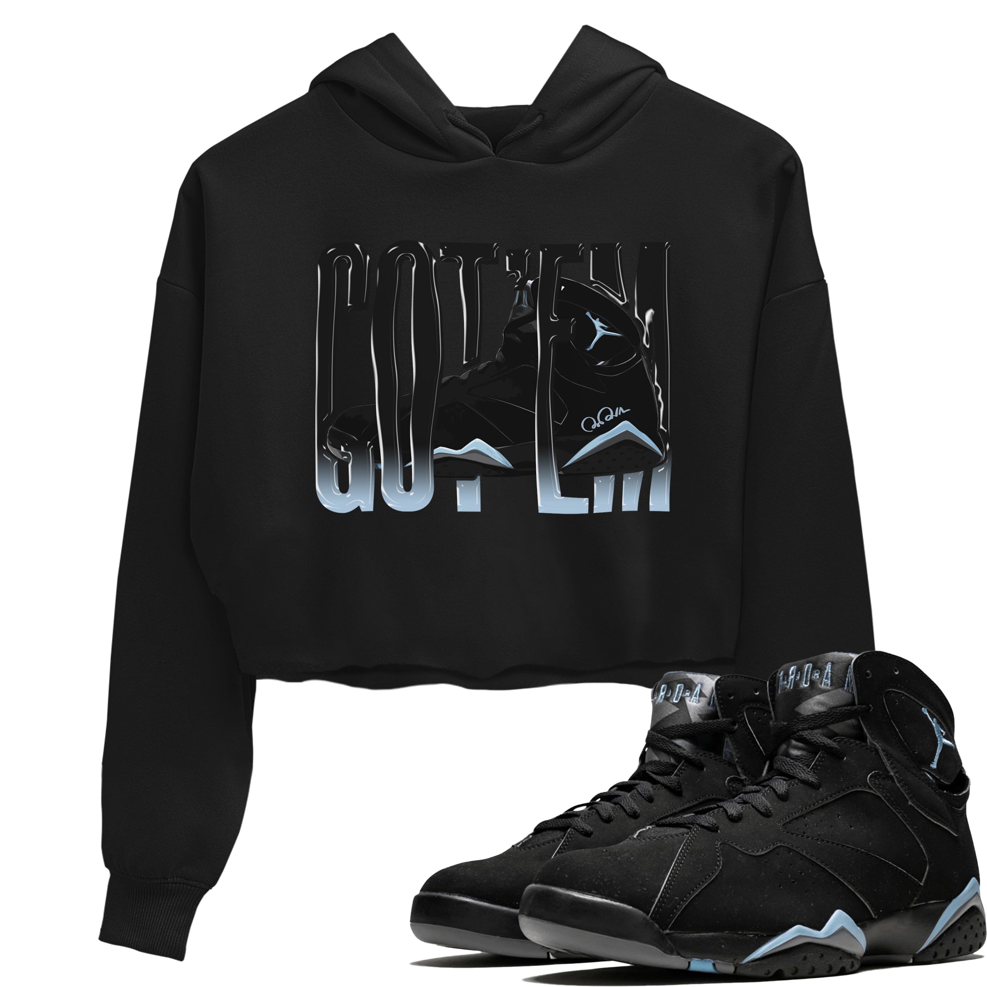 Air Jordan 7 Chambray Sneaker Match Tees Wiggling Gotem Sneaker Tees AJ7 Chambray Sneaker Release Tees Women's Shirts Black 1