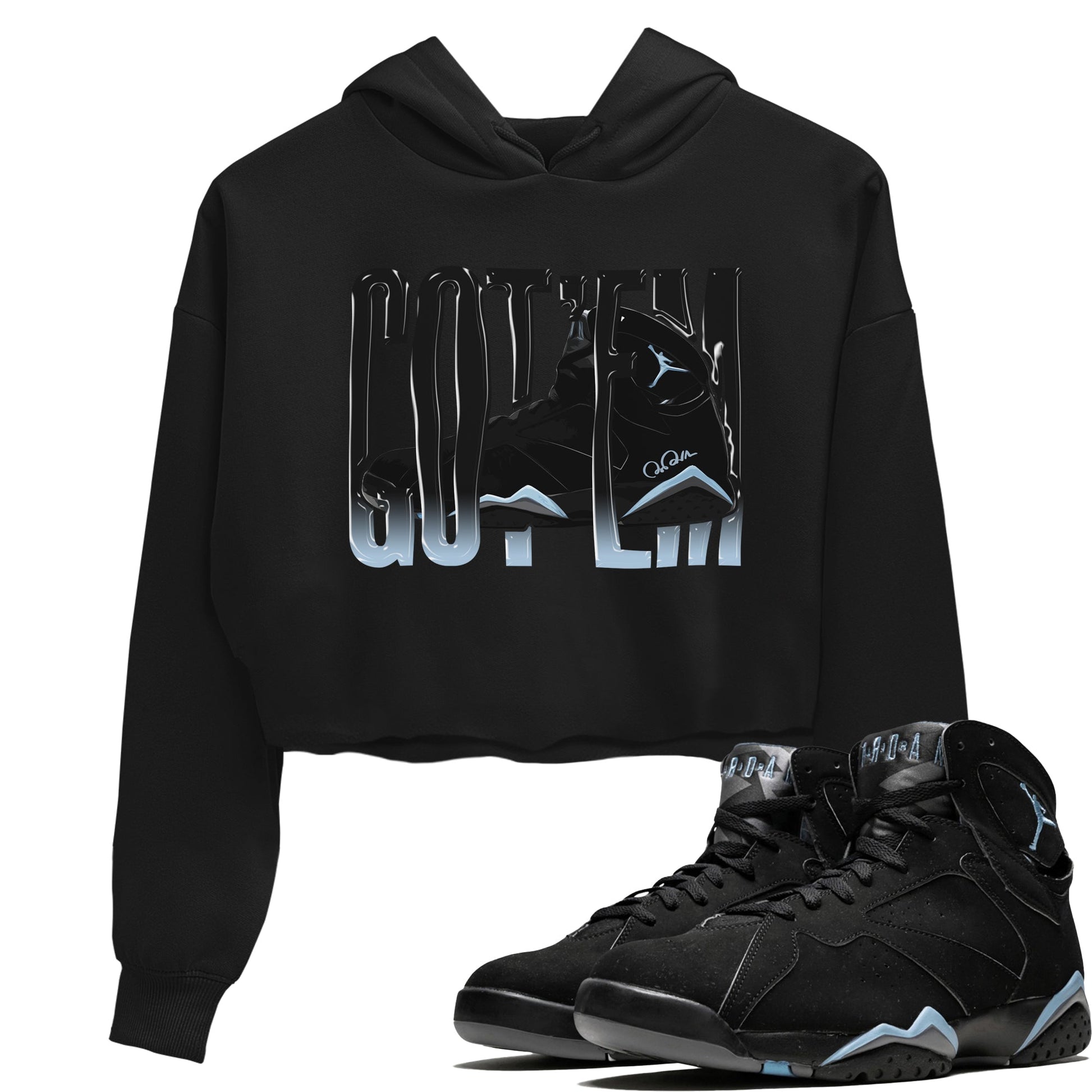 Air Jordan 7 Chambray Sneaker Match Tees Wiggling Gotem Sneaker Tees AJ7 Chambray Sneaker Release Tees Women's Shirts Black 1
