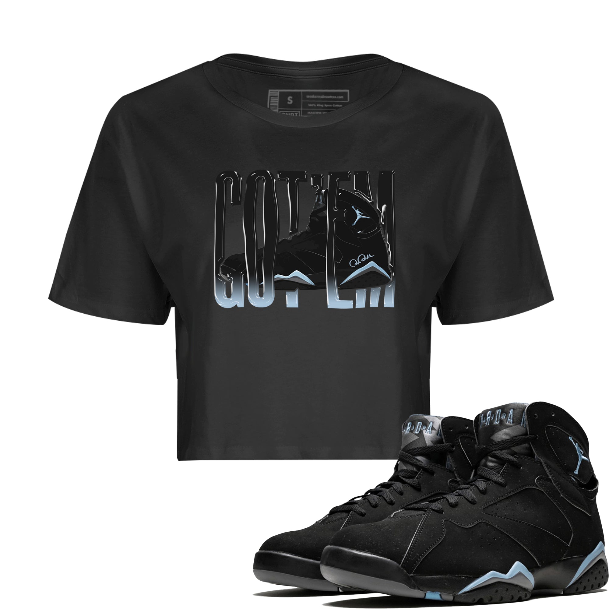 Air Jordan 7 Chambray Sneaker Match Tees Wiggling Gotem Sneaker Tees AJ7 Chambray Sneaker Release Tees Women's Shirts Black 1