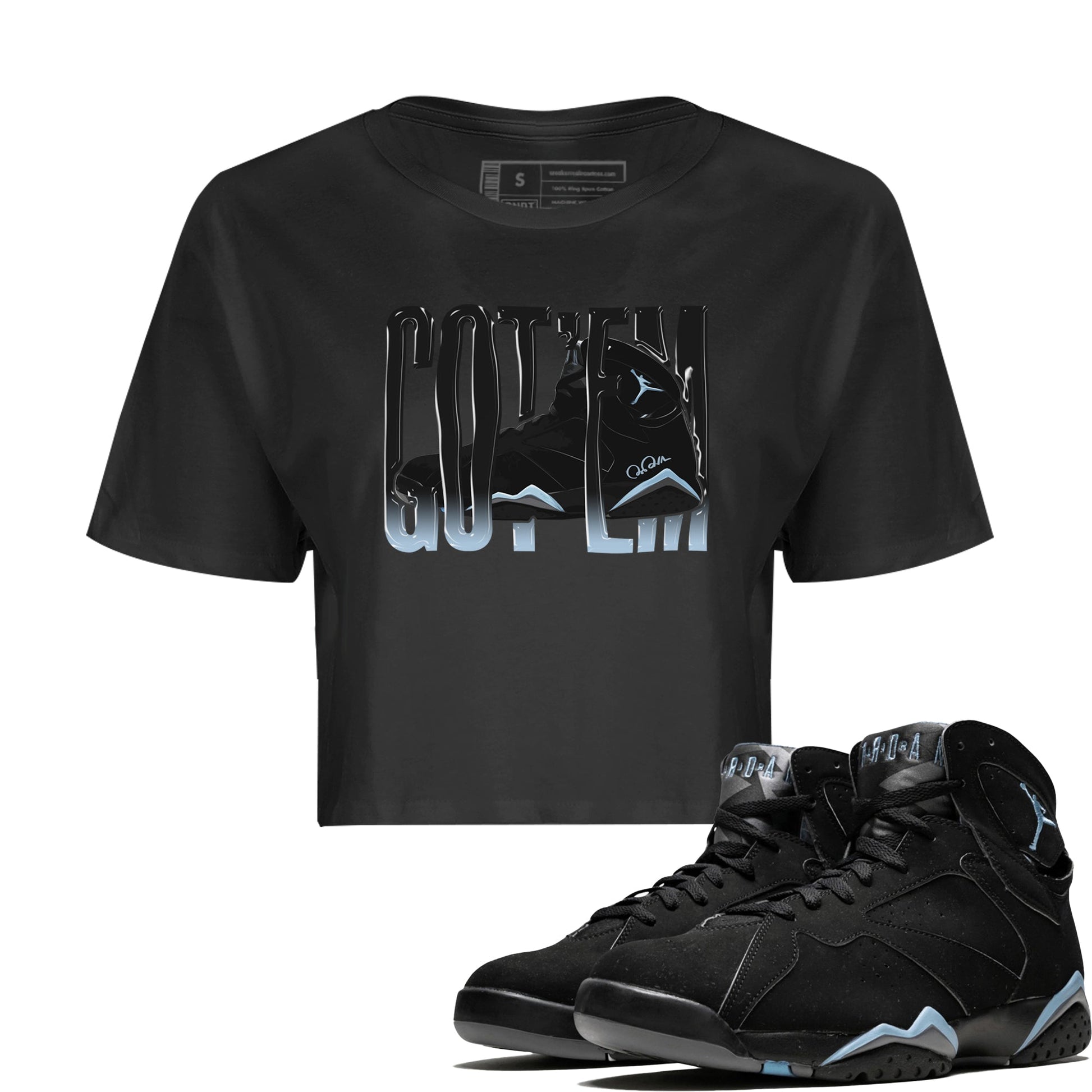 Air Jordan 7 Chambray Sneaker Match Tees Wiggling Gotem Sneaker Tees AJ7 Chambray Sneaker Release Tees Women's Shirts Black 1