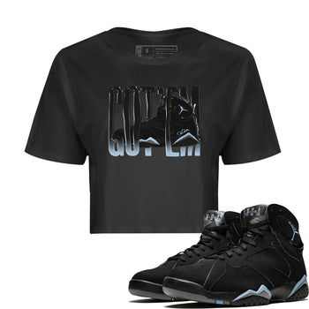 Air Jordan 7 Chambray Sneaker Match Tees Wiggling Gotem Sneaker Tees AJ7 Chambray Sneaker Release Tees Women's Shirts Black 1