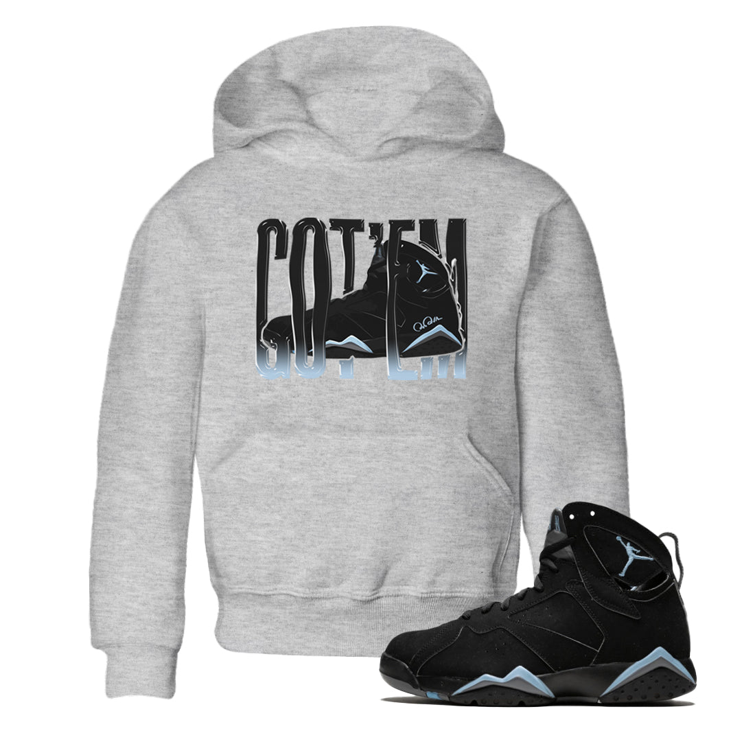 Air Jordan 7 Chambray Sneaker Match Tees Wiggling Gotem Sneaker Tees AJ7 Chambray Sneaker Release Tees Kids Shirts Heather Grey 1