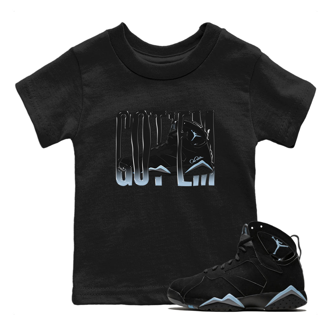 Air Jordan 7 Chambray Sneaker Match Tees Wiggling Gotem Sneaker Tees AJ7 Chambray Sneaker Release Tees Kids Shirts Black 1
