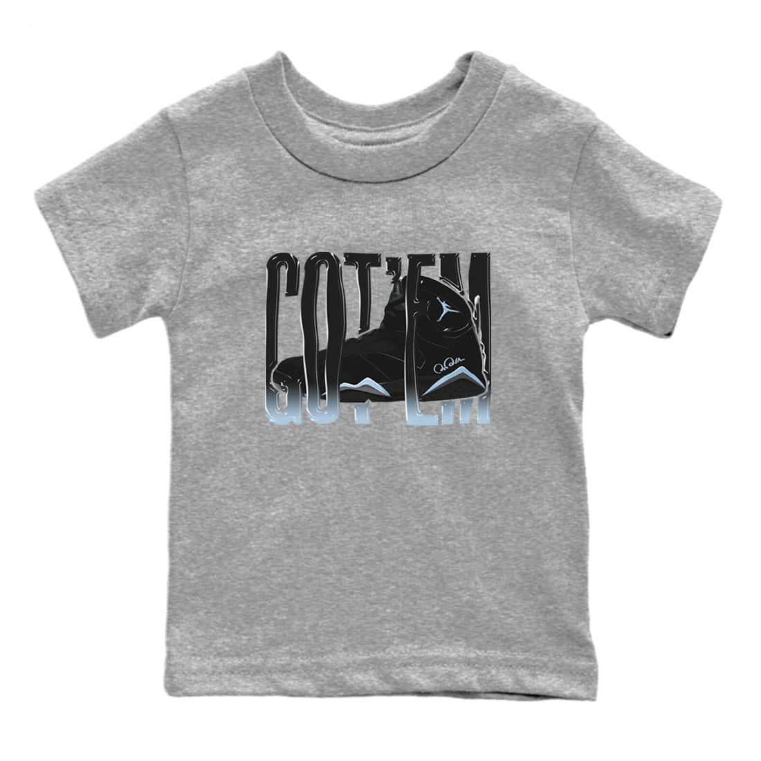 Air Jordan 7 Chambray Sneaker Match Tees Wiggling Gotem Sneaker Tees AJ7 Chambray Sneaker Release Tees Kids Shirts Heather Grey 2