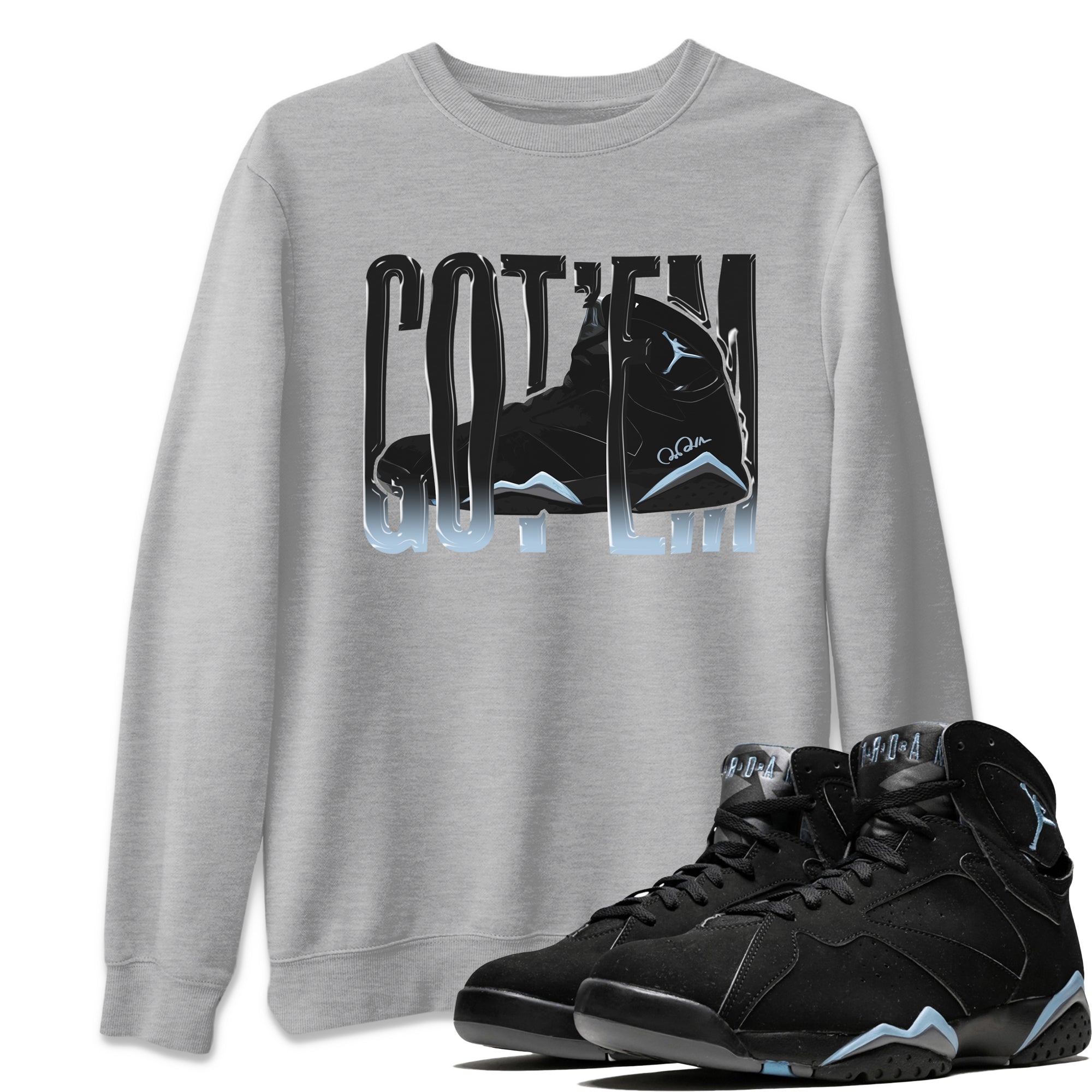 Air Jordan 7 Chambray Sneaker Match Tees Wiggling Gotem Sneaker Tees AJ7 Chambray Sneaker Release Tees Unisex Shirts Heather Grey 1