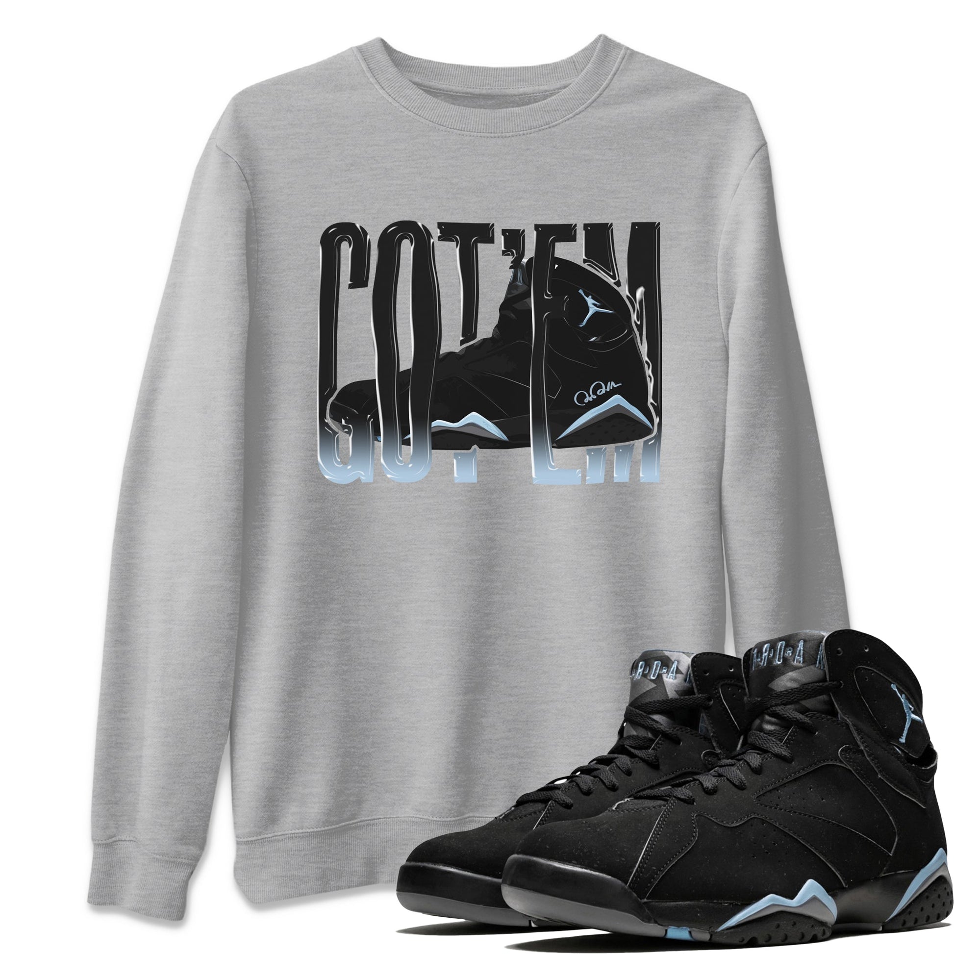Air Jordan 7 Chambray Sneaker Match Tees Wiggling Gotem Sneaker Tees AJ7 Chambray Sneaker Release Tees Unisex Shirts Heather Grey 1