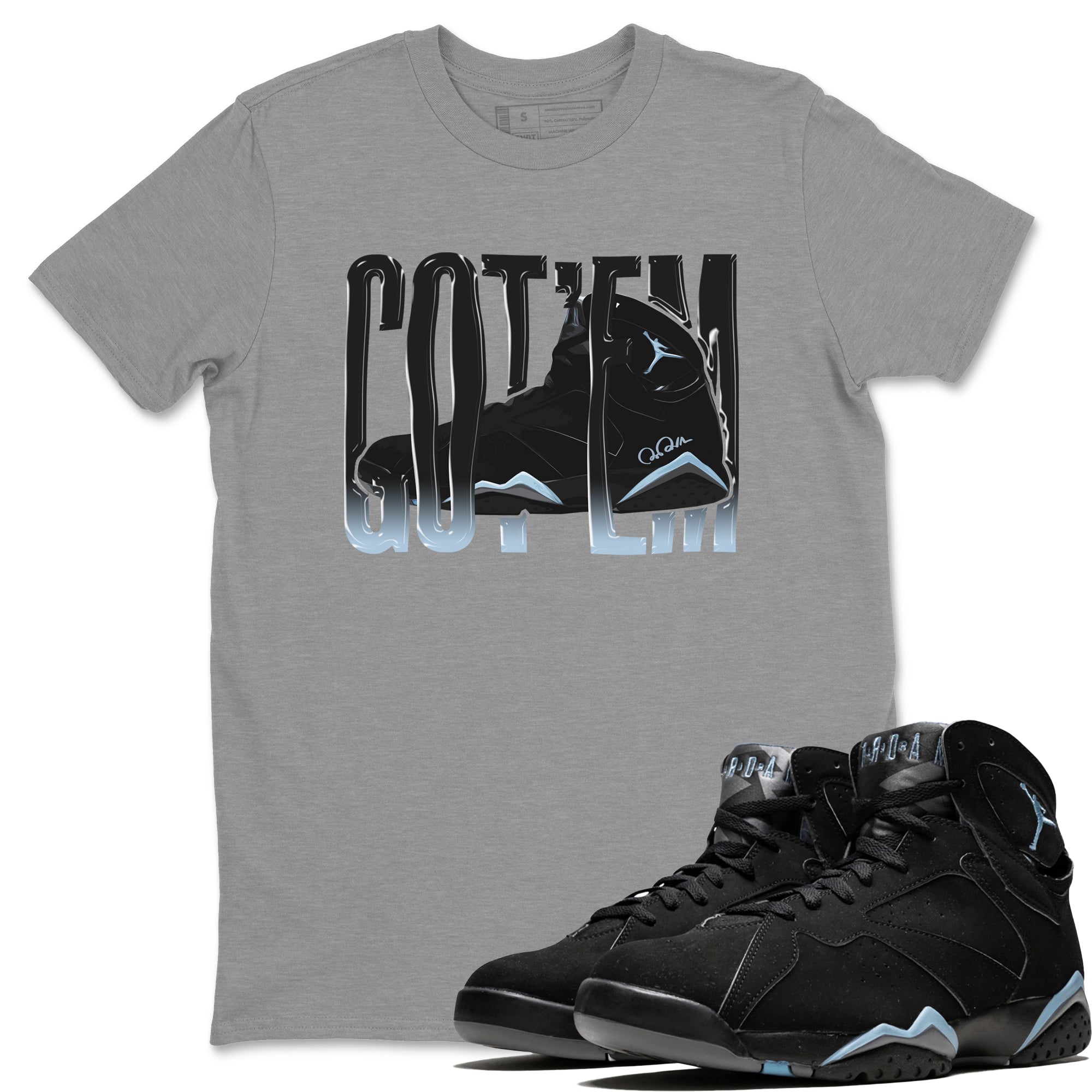 Air Jordan 7 Chambray Wiggling Gotem Crew Neck Sneaker Tees AJ7 Chambray Sneaker T-Shirts Size Chart