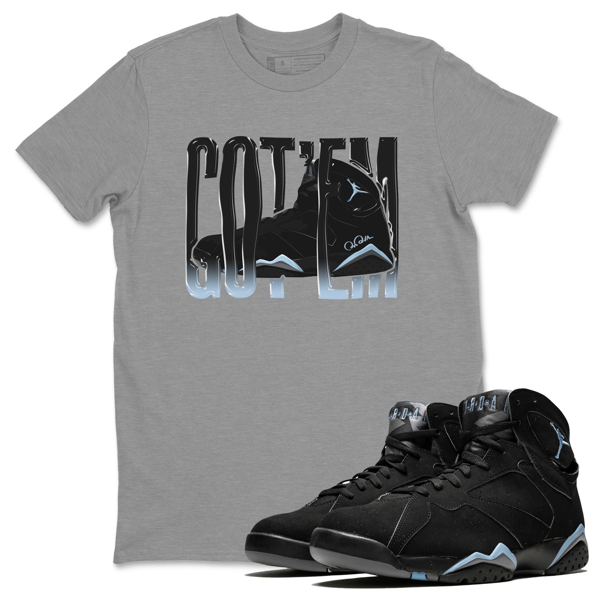 Air Jordan 7 Chambray Wiggling Gotem Crew Neck Sneaker Tees AJ7 Chambray Sneaker T-Shirts Size Chart