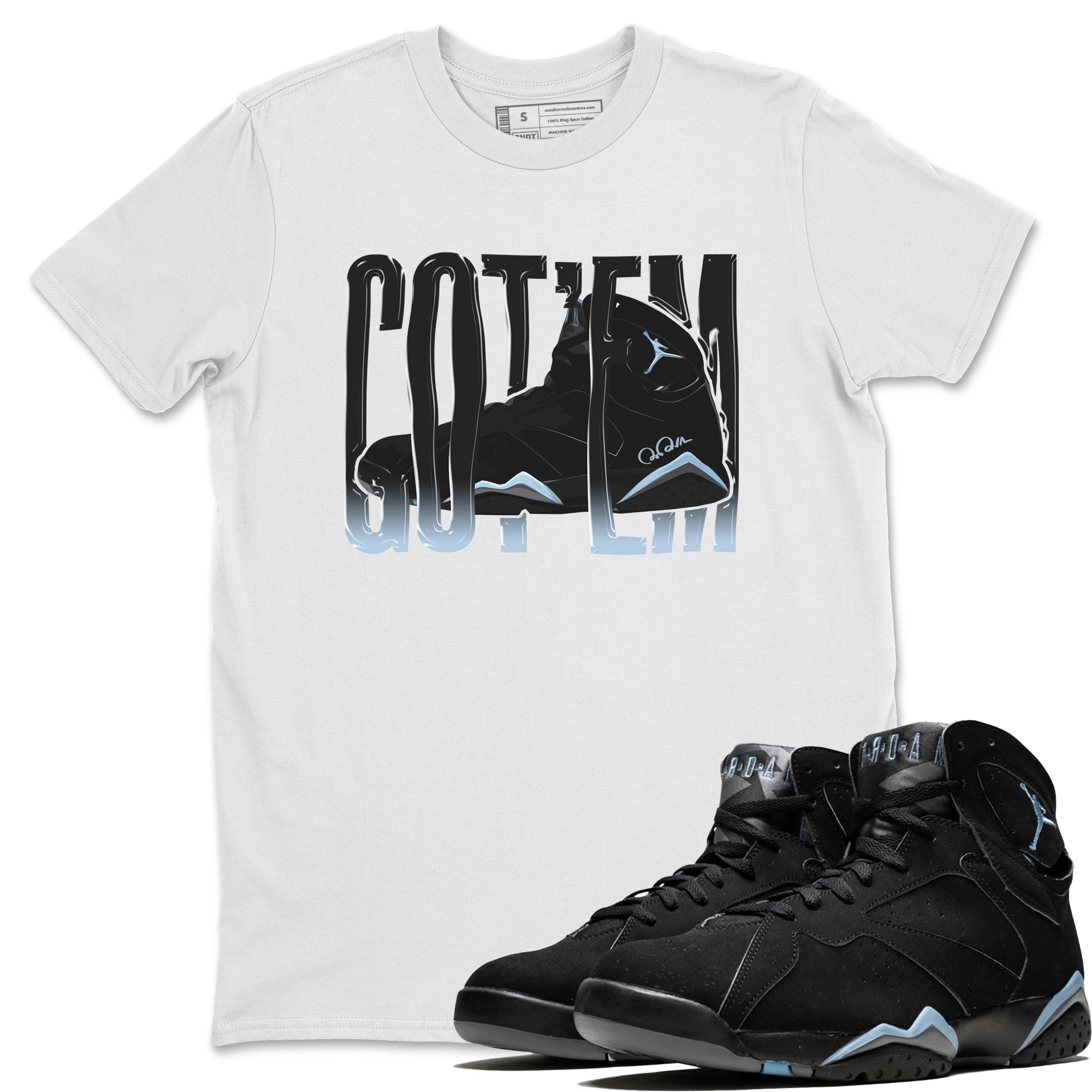 Air Jordan 7 Chambray Sneaker Match Tees Wiggling Gotem Sneaker Tees AJ7 Chambray Sneaker Release Tees Unisex Shirts White 1