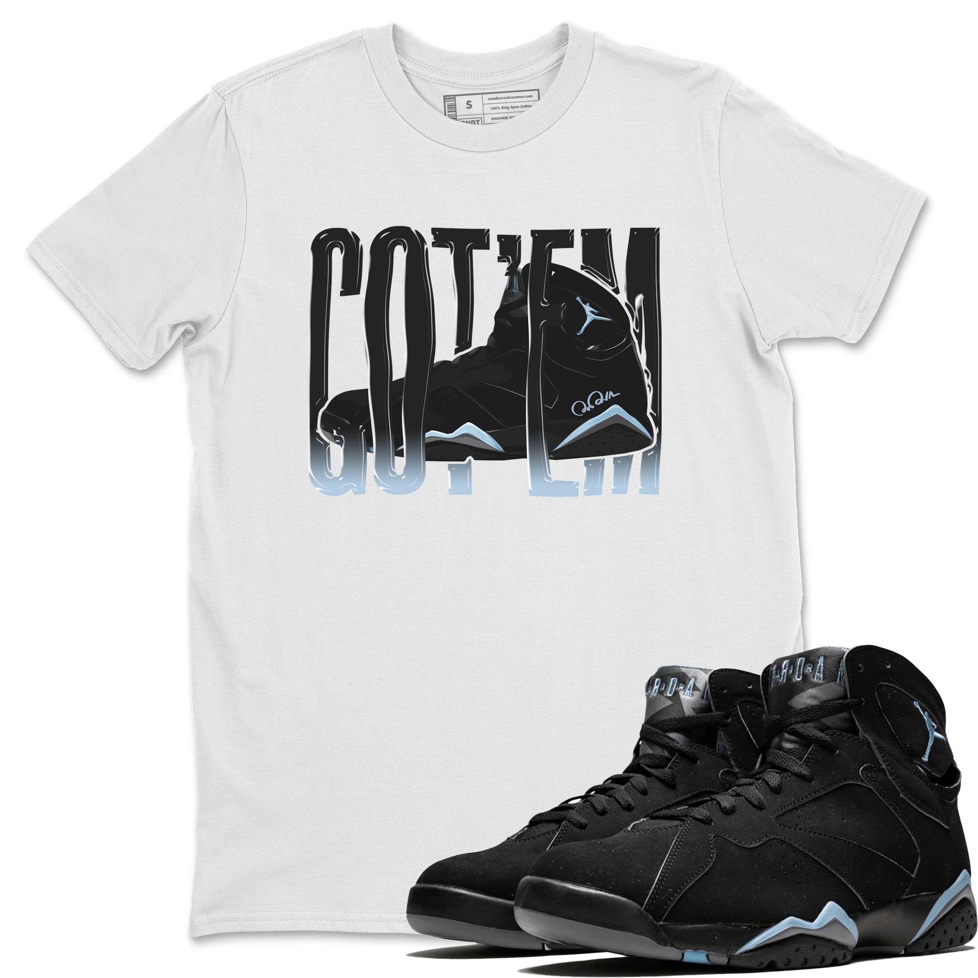 Air Jordan 7 Chambray Sneaker Match Tees Wiggling Gotem Sneaker Tees AJ7 Chambray Sneaker Release Tees Unisex Shirts White 1