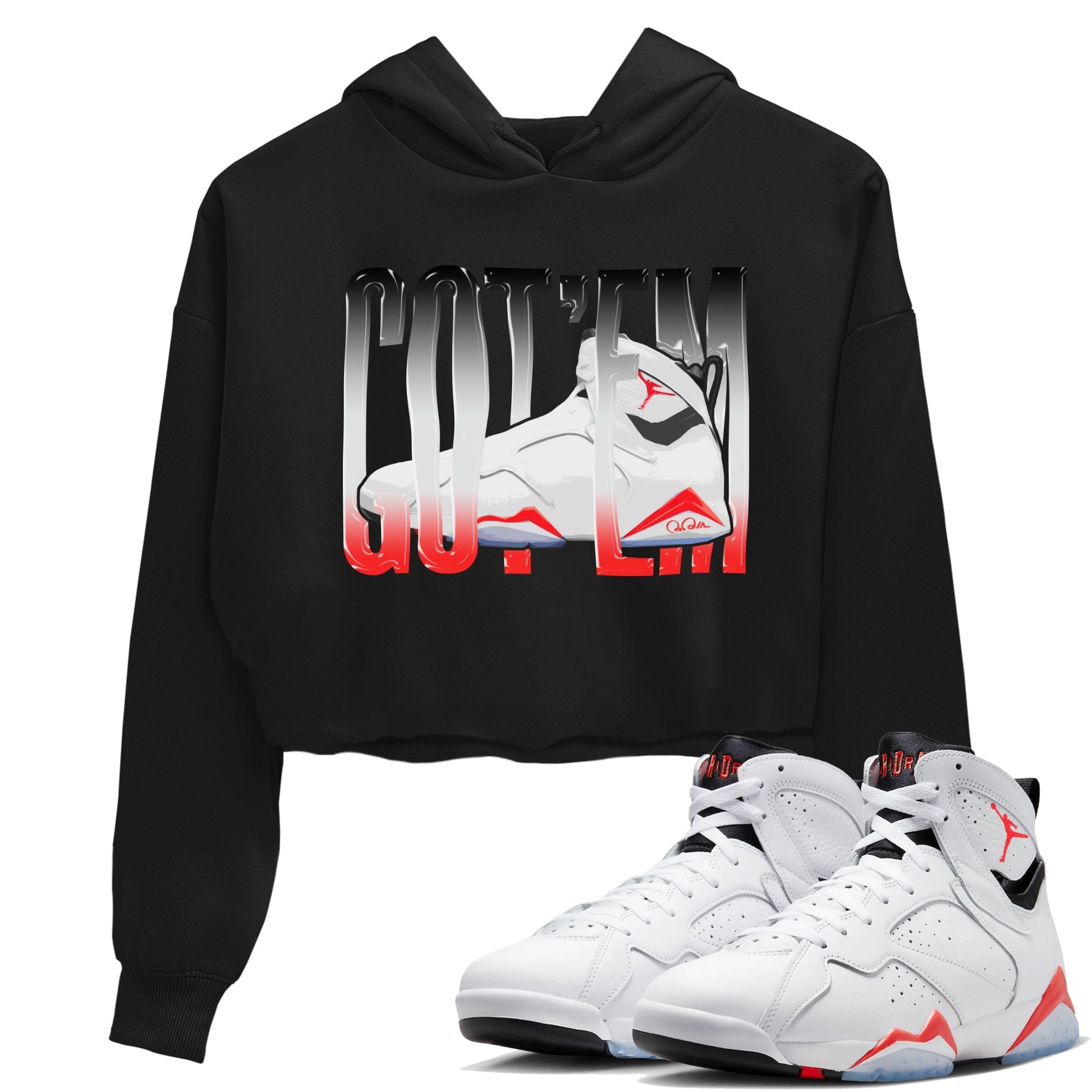 Air Jordan 7 Infrared Sneaker Match Tees Wiggling Gotem Sneaker Tees AJ7 Infrared Sneaker Release Tees Women's Shirts Black 1