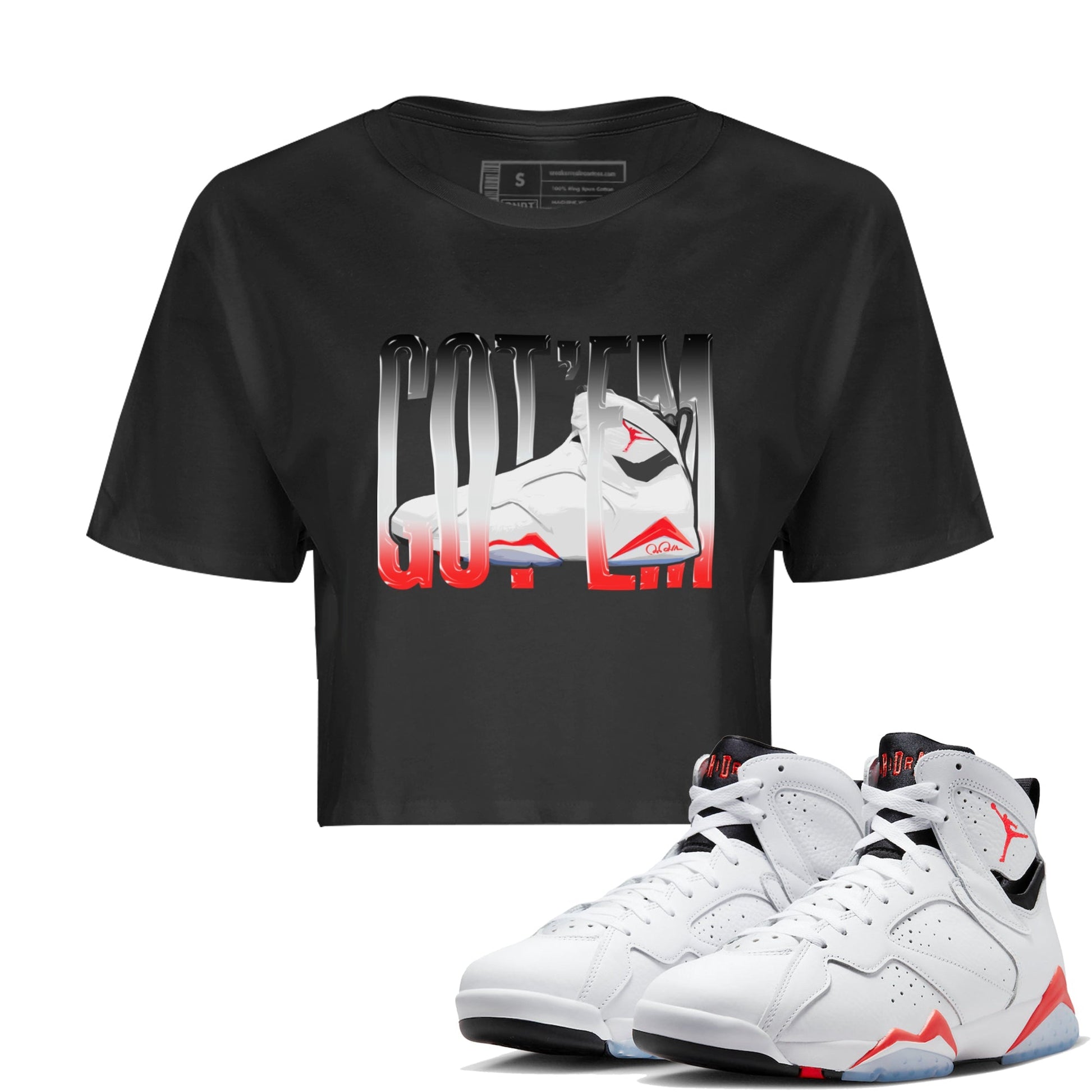 Air Jordan 7 Infrared Sneaker Match Tees Wiggling Gotem Sneaker Tees AJ7 Infrared Sneaker Release Tees Women's Shirts Black 1