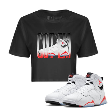 Air Jordan 7 Infrared Sneaker Match Tees Wiggling Gotem Sneaker Tees AJ7 Infrared Sneaker Release Tees Women's Shirts Black 1