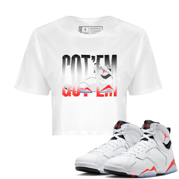 Air Jordan 7 Infrared Sneaker Match Tees Wiggling Gotem Sneaker Tees AJ7 Infrared Sneaker Release Tees Women's Shirts White 1