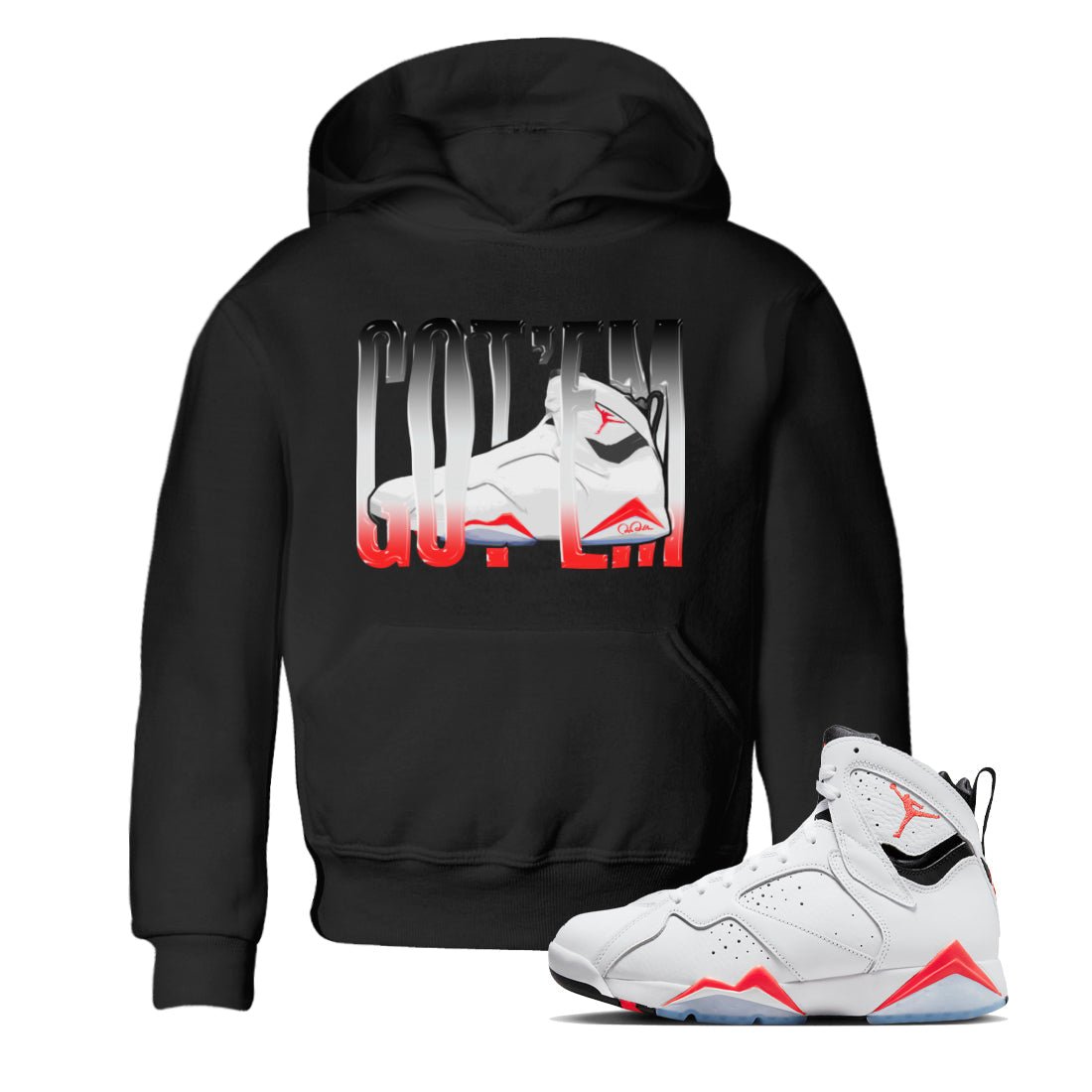 Air Jordan 7 Infrared Sneaker Match Tees Wiggling Gotem Sneaker Tees AJ7 Infrared Sneaker Release Tees Kids Shirts Black 1