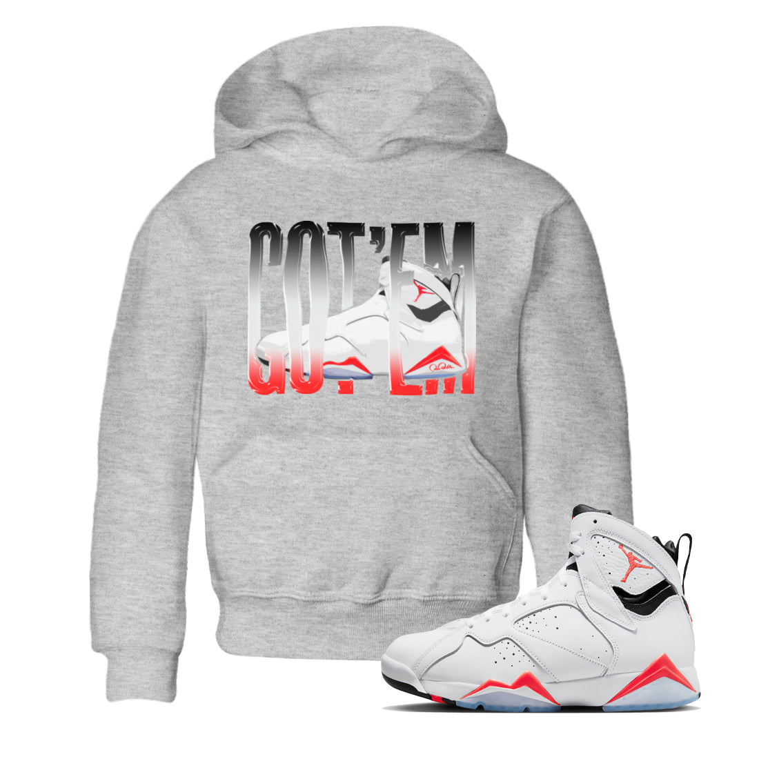 Air Jordan 7 Infrared Sneaker Match Tees Wiggling Gotem Sneaker Tees AJ7 Infrared Sneaker Release Tees Kids Shirts Heather Grey 1