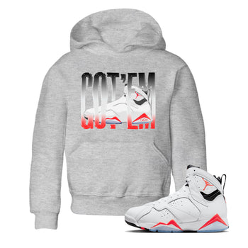 Air Jordan 7 Infrared Sneaker Match Tees Wiggling Gotem Sneaker Tees AJ7 Infrared Sneaker Release Tees Kids Shirts Heather Grey 1