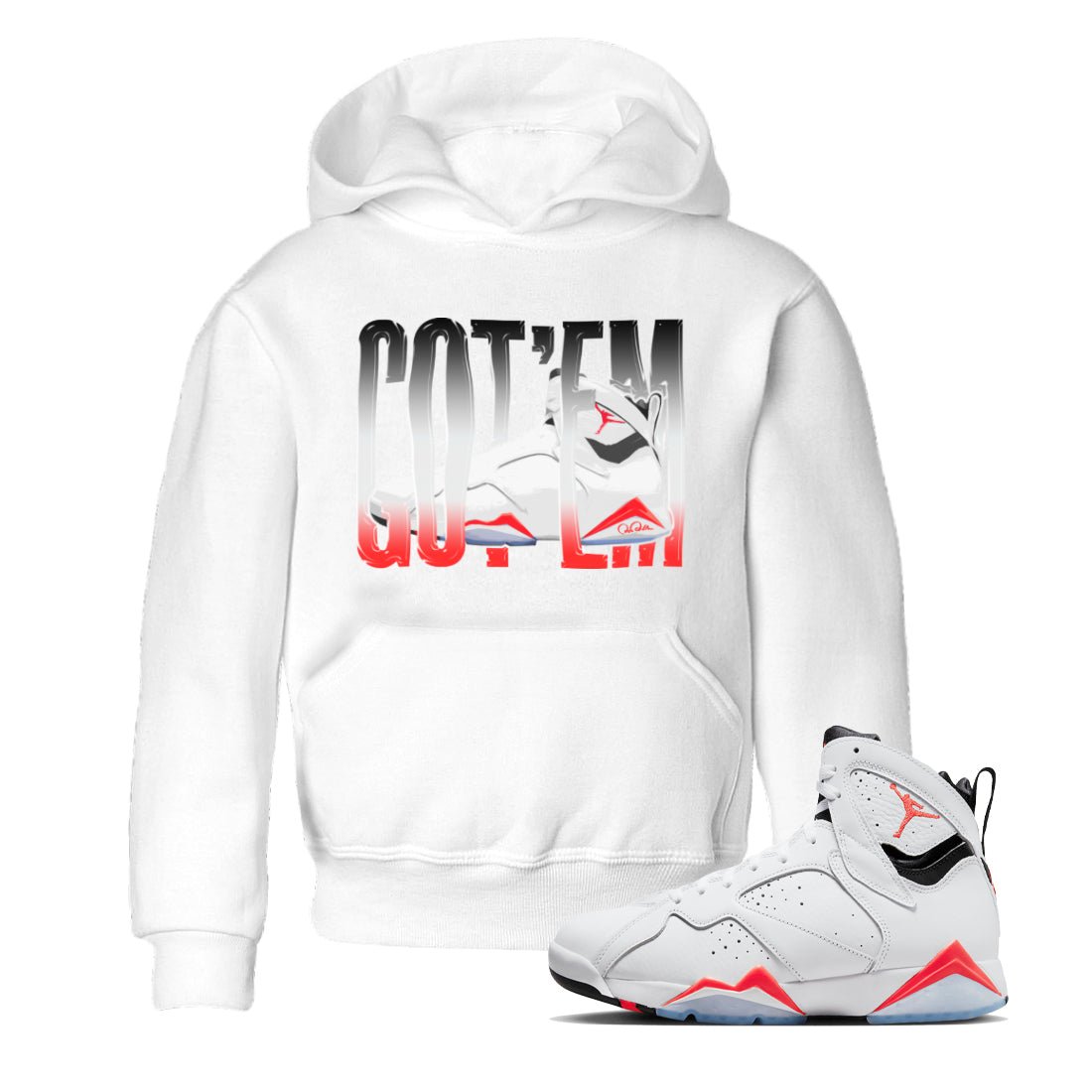 Air Jordan 7 Infrared Sneaker Match Tees Wiggling Gotem Sneaker Tees AJ7 Infrared Sneaker Release Tees Kids Shirts White 1