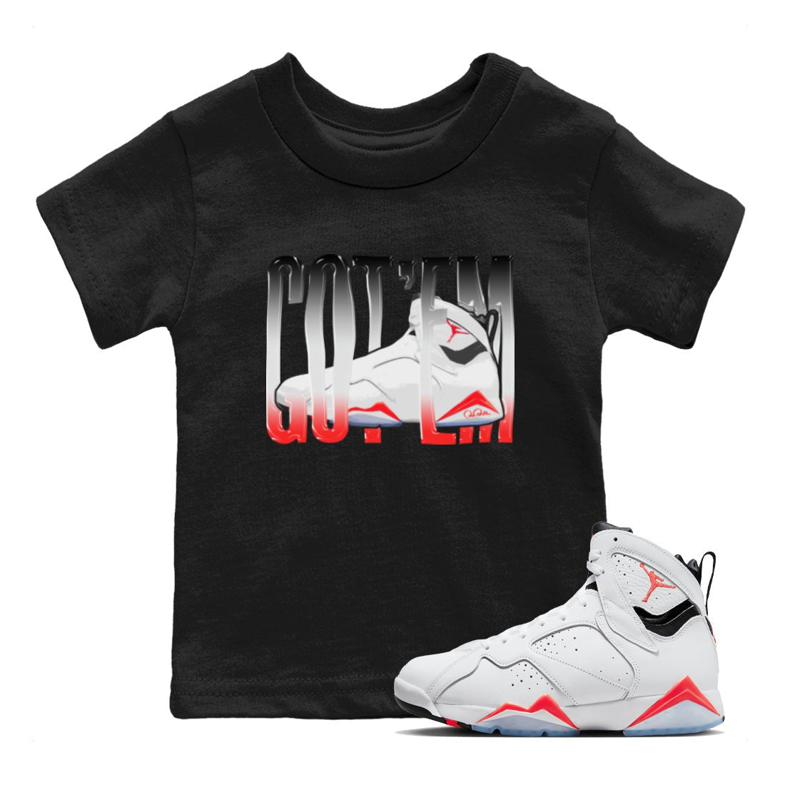 Air Jordan 7 Infrared Sneaker Match Tees Wiggling Gotem Sneaker Tees AJ7 Infrared Sneaker Release Tees Kids Shirts Black 1