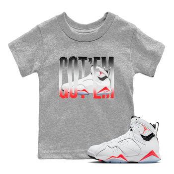 Air Jordan 7 Infrared Sneaker Match Tees Wiggling Gotem Sneaker Tees AJ7 Infrared Sneaker Release Tees Kids Shirts Heather Grey 1
