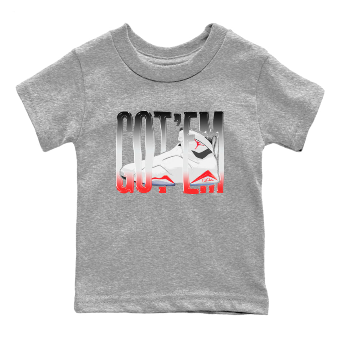 Air Jordan 7 Infrared Sneaker Match Tees Wiggling Gotem Sneaker Tees AJ7 Infrared Sneaker Release Tees Kids Shirts Heather Grey 2