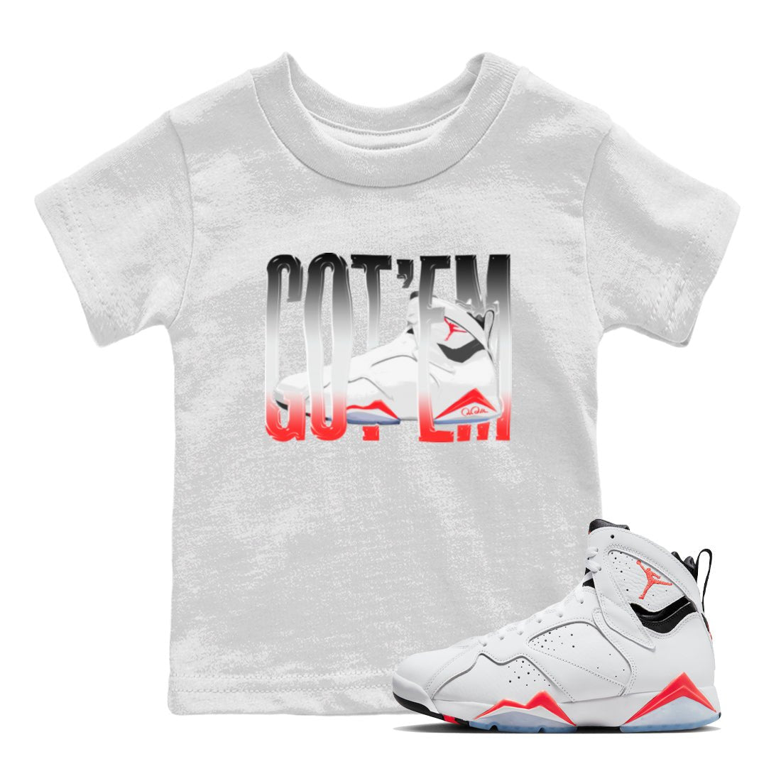 Air Jordan 7 Infrared Sneaker Match Tees Wiggling Gotem Sneaker Tees AJ7 Infrared Sneaker Release Tees Kids Shirts White 1