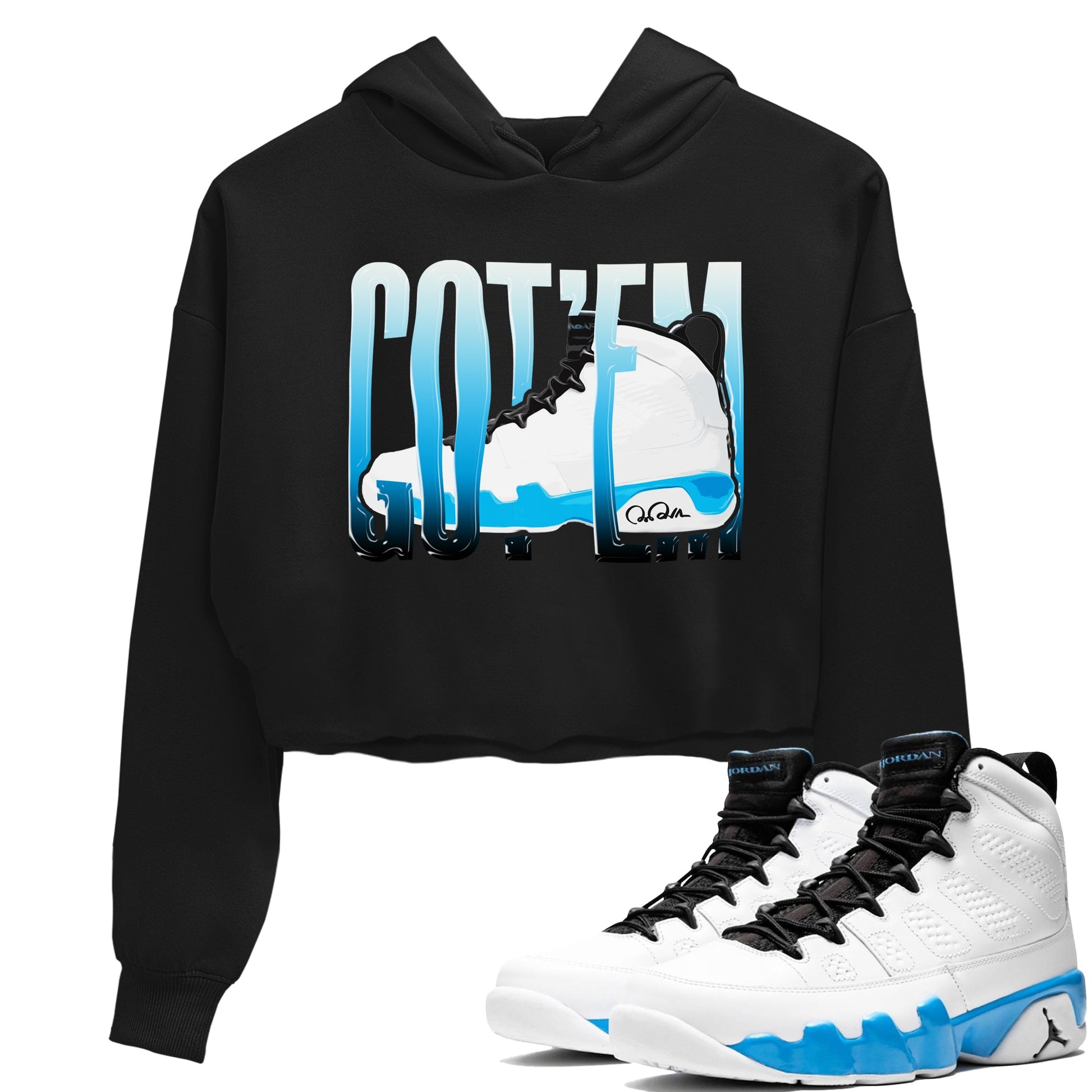 9s Powder Blue shirt to match jordans Wiggling Gotem sneaker tees Air Jordan 9 Powder Blue SNRT Sneaker Release Tees Black 1 crop length shirt