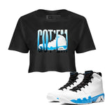 9s Powder Blue shirt to match jordans Wiggling Gotem sneaker tees Air Jordan 9 Powder Blue SNRT Sneaker Release Tees Black 1 crop length shirt