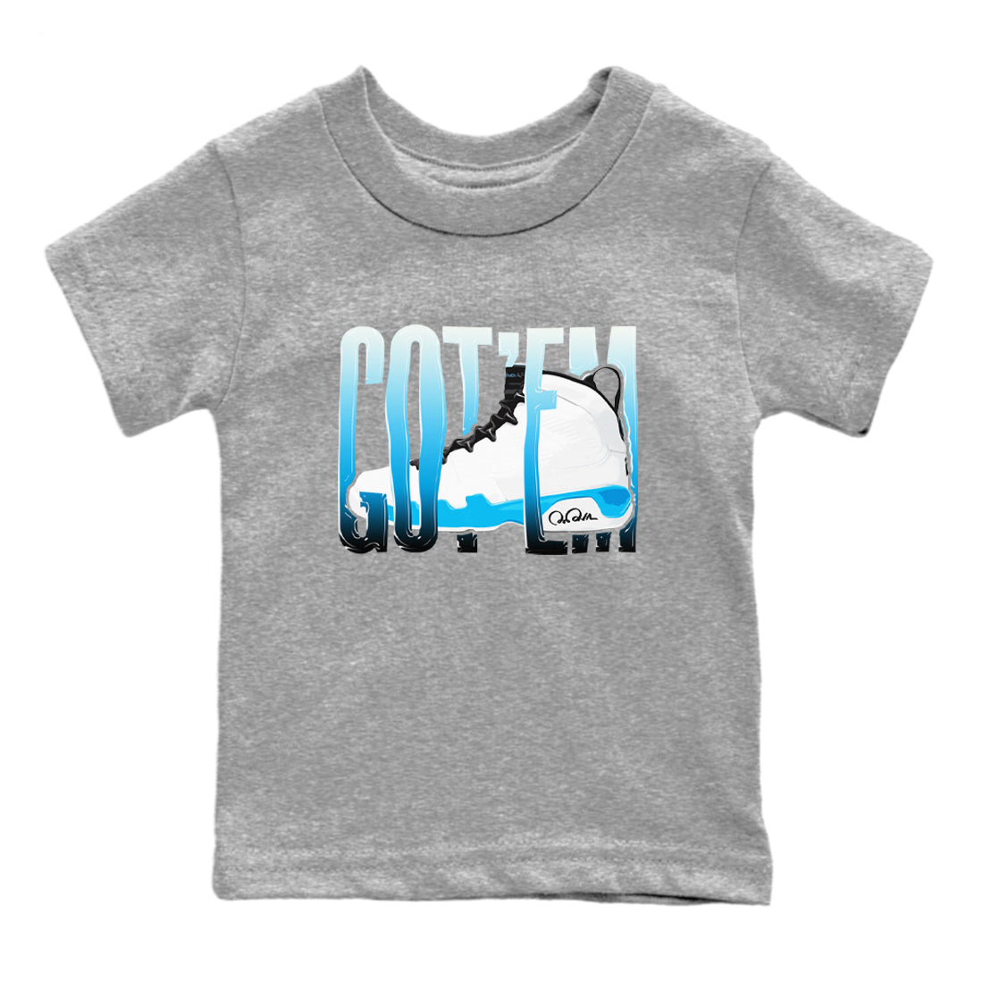 9s Powder Blue shirt to match jordans Wiggling Gotem sneaker tees Air Jordan 9 Powder Blue SNRT sneaker release tees baby toddler Heather Grey 2 cotton Shirt