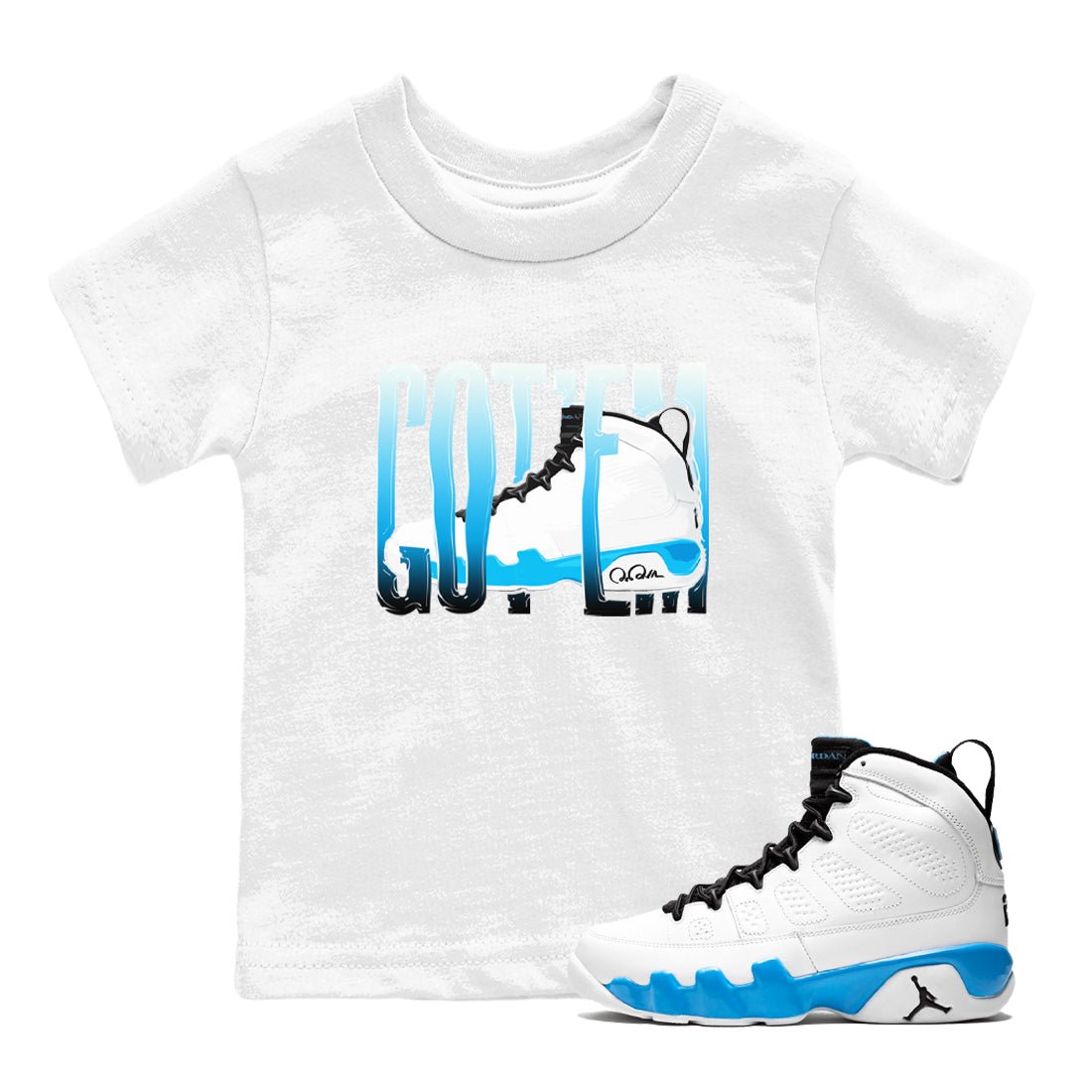 9s Powder Blue shirt to match jordans Wiggling Gotem sneaker tees Air Jordan 9 Powder Blue SNRT sneaker release tees baby toddler White 1 cotton Shirt